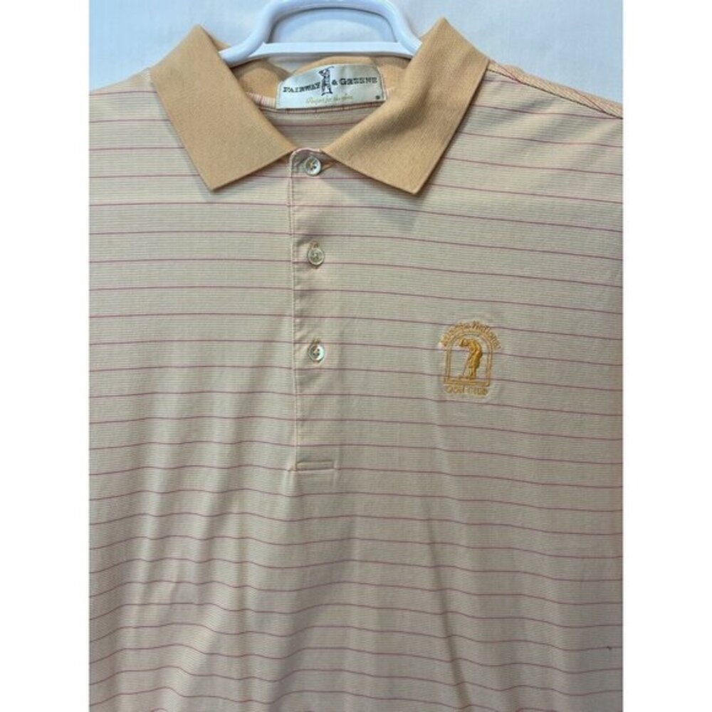 Fairway & Greene L Orange Pink Stripe Polo Shirt Atlanta National Golf Club